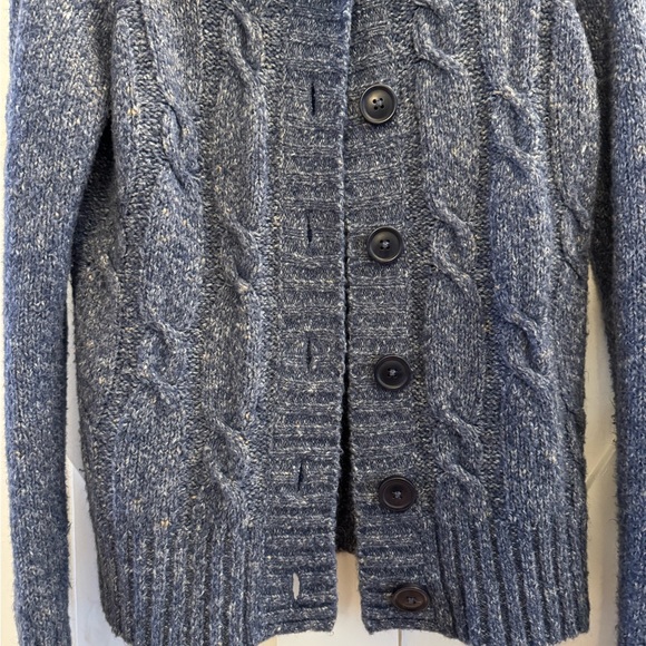 L.L. Bean Women's Shawl Collar Wool Blend Cable Knit Fisherman Sweater Cardigan - Picture 4 of 6